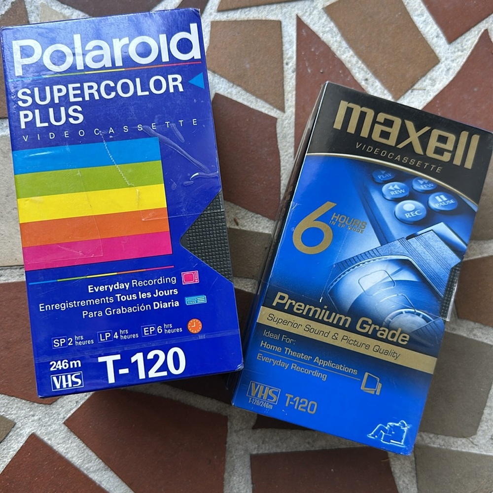 Polaroid and Maxell BLANK VHS Tapes 6 Hours Each. Brand NEW